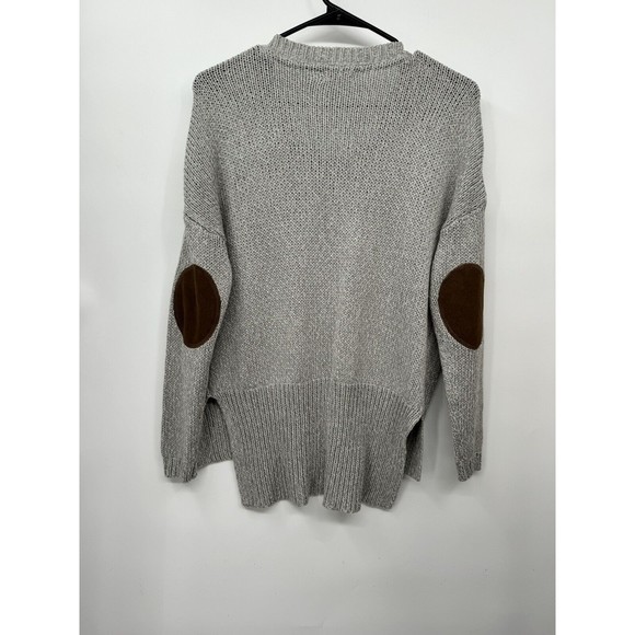 Harper Heritage Size Small Sweater Gray White Open Weave Suede Elbow Patch - Picture 6 of 7